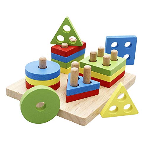 Rompecabezas de madera niño Juguetes Formas geométricas Clasificador de preescolar geométricas Bloques Juegos de apilamiento para los niños 1 Set