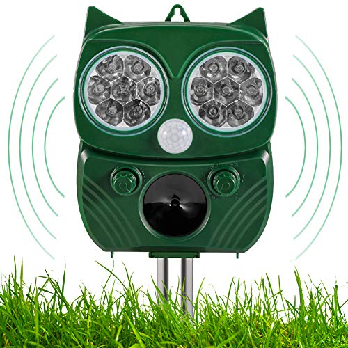 ROTEK Repelente Gatos, Repelente Ultrasónico para Animales IP66 Impermeable para Expulsar Animales 5 Modos Ahuyentador Gatos para Zorro, Conejo, Rata, Aves, Ardillas para Garden Yard Field Farm