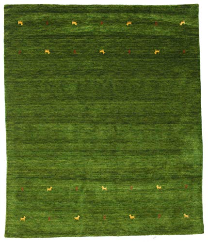 RugVista, Gabbeh Loom Two Lines Alfombra, Gabbeh, Pela Alta, 240 x 290 cm, Rectangular, BSCI, Lana, Pasillo, Dormitorio, Cocina, Sala de Estar, Verde