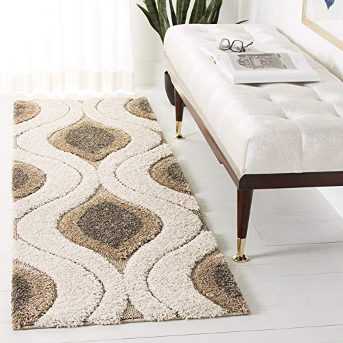 Safavieh Florida Shag Collection SG461-1179 Cream and Smoke Runner (2'3" x 7')