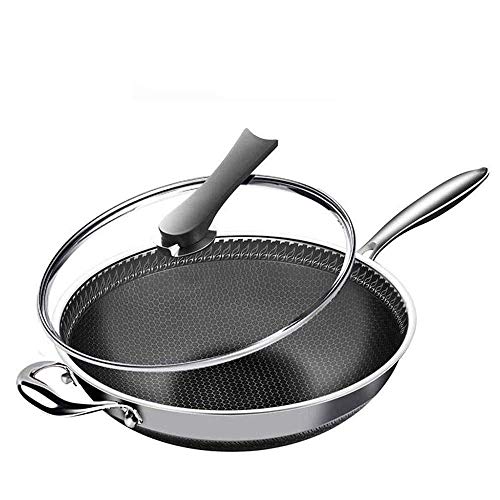 Sartén antiadherente, garantía de calidad, hermosa Safe Frying Frying Wok, acero inoxidable Wok con tapa de cocción estándar, mango de wok de no palo con wok inucción cocina wok estufa de gas olla esp