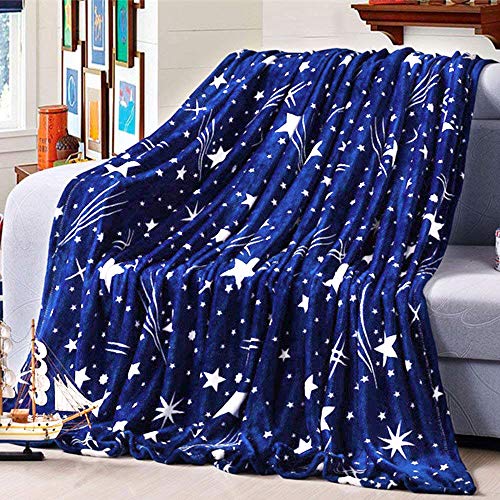 SearchI Mantas de Sofá de Franela de Microfibra para Adultos y Niños,Mantas Suave y Cálida con Tocar Terciopelado, Resistente a Las Arrugas No Pierde Color,Mantas para Cama(Azul/Estrellas,150x200cm)