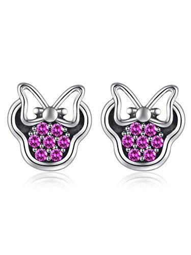 Shysnow Morado Pendientes de Mouse con Arco de Plata de ley 925 para Niñas y Chicas