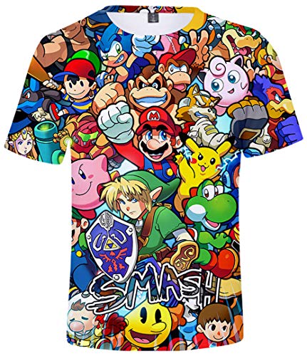 Silver Basic Camisetas de los Hombres Mario Camisas de impresión en 3D Juego Tops Juego Divertido Ropa Azul-3 M…