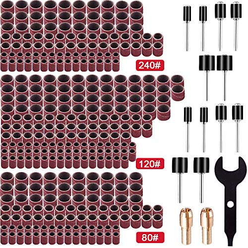 SIQUK 345 Piezas Tambores de Lijado Kit con 330 Piezas Tambores de Lijado, 12 Piezas Mandriles de Tambor, 2 Piezas Taladro Chuck y 1 Llave Inglesa para Dremel Herramienta Rotatoria