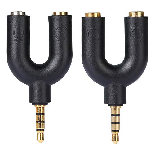 Siumir Kit Adaptador Jack de 3.5 mm 2 pcs Audio Splitter, Divisor para Auriculares Micrófono (Negro)