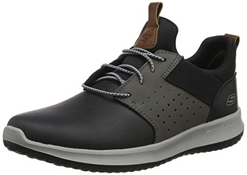 Skechers Delson-Axton, Zapatillas Hombre, Negro (BKGY Black Gray Leather), 42 EU