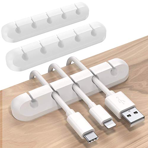 SOULWIT® 3 Pcs Autoadhesivo Organizador de Cable, Clips para Cables Duraderos, Sistema de Gestión de Cable para escritorio Cable de carga USB Cable de alimentación Cable de ratón Cable PC Office