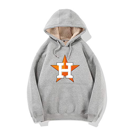 Sudadera con Capucha de Manga Larga del béisbol de los Astros, suéter de Lujo del Terciopelo de Cordero, Sudadera Suelta de Manga Larga, Chaqueta de Entrenamiento de Grey-M