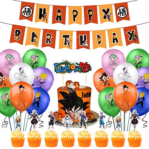 Suministros de fiesta de cumpleaños de Dragon Ball, las decoraciones de Dragon Ball Z incluyen adorno para tarta, adornos para cupcakes, pancarta, globos