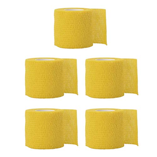 SUPVOX Cinta de Vendaje Médico Adhesiva Elástica Rollos de Vendaje Autoadhesivos Cinta Deportiva Fuerte para Dedos y Esguinces 5x5cm 5 Piezas (Amarillo)