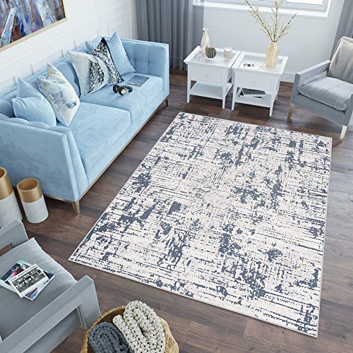 Tapiso Lotus Alfombra de Salón Comedor Dormitorio Juvenil Diseño Moderno Beige Azul Moteado Efecto 3D Suave 80 x 150 cm