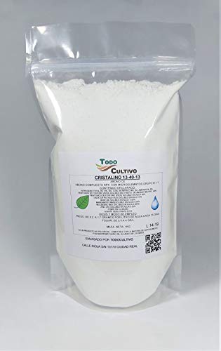 Todo Cultivo Abono cristalino hidrosoluble NPK 13-40-13 con microelementos. Envase de 1 kg. Fertilizante Rico en fósforo. Uso foliar.