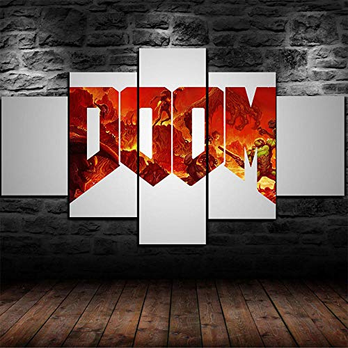 TOPRUN Cuadros Decoracion Salon Modernos 5 Piezas Lienzo Doom Doomguy HD Abstracta Pared Modulares Sala De Estar Impresión Artística Dormitorios Decoración De Pared Póster