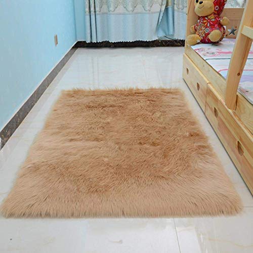 Topspitgo Oveja de Piel sintética Felpudo Alfombra Antideslizante Lujosa Suave Lana Artificial Alfombra para salón Dormitorio baño sofá Silla cojín (Marrón, 60x90cm)