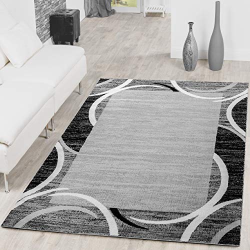 T&T Design Alfombra De Salón Moderna Económica con Ribete Semicírculos Jaspeada Gris, Größe:160x220 cm