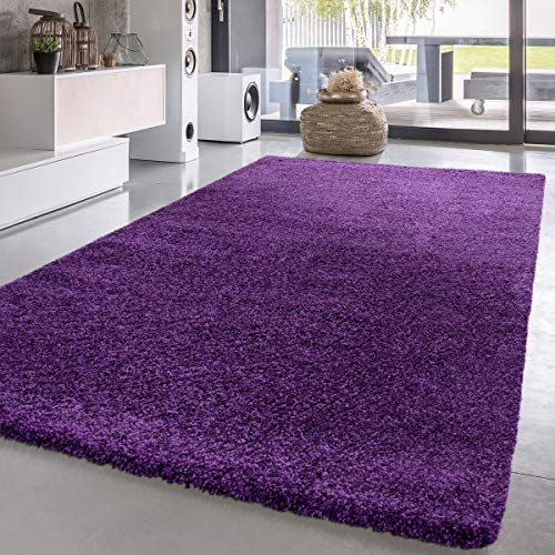 T&T Design Alfombra Shaggy Pelo Largo Moderna Monocolor En Lila Precio Inmejorable, Größe:200x280 cm