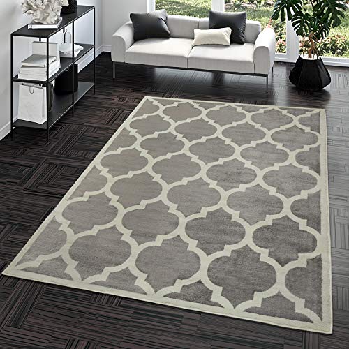 TT Home Alfombra De Salón Moderna De Pelo Corto Diseño Marroquí para Interior En Gris, Größe:160x220 cm