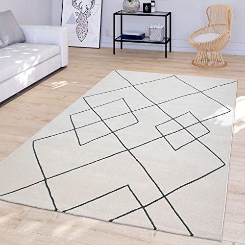 TT Home Alfombra Salón Moderna Diseño Rombos Escandinava Pelo Corto Resistente Blanco, Größe:160x230 cm