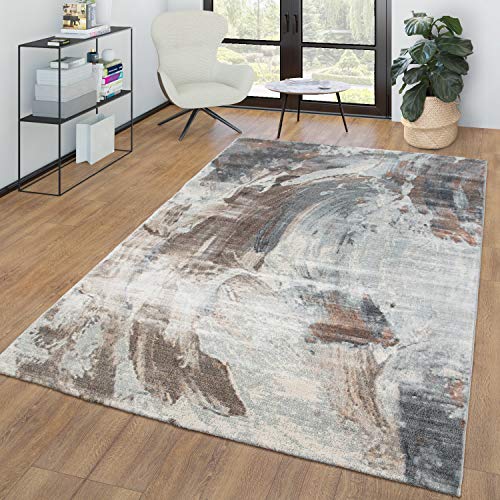 TT Home Alfombra Salón Vintage Pelo Corto Diseño Abstracto Moderno Marrón Gris, Größe:80x300 cm