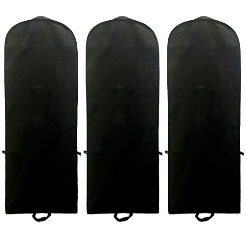 TUKA [3 Piezas] Transpirable Funda de Ropa, 180 cm x 65 cm Bolsa de Ropa Protector para Vestidos, Trajes, Abrigos. 2 Accesorios Bolsillos, Bolsa portatrajes, Negro, TKB1001 black-3x