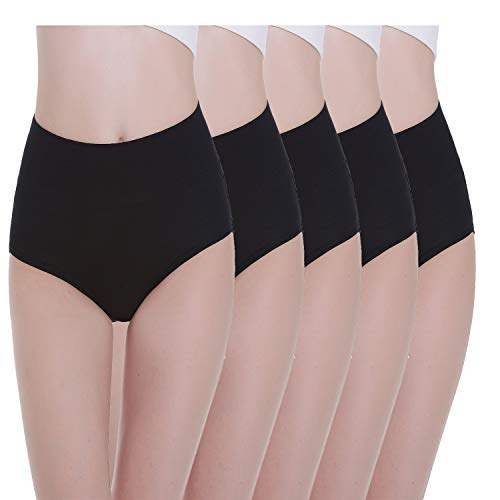 TUUHAW Braguita de Talle Alto Algodón para Mujer Pack de 5 Culotte Bragas de Cintura Alta Cómodo Talla Negro S