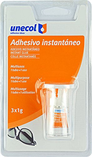 Unecol 6208 Adhesivo instantáneo, 1 uso (blíster con 3 tubos), Transparente, 1 g