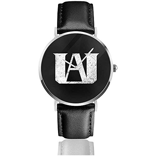 Unisex My Hero Academia UA High Watches Reloj de Cuero de Cuarzo con Correa de Cuero Negro