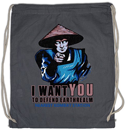 Urban Backwoods I Want You Raiden Bolsa de Cuerdas con Cordón Gimnasio Earthrealm LIU Kang Mortal MK Nerd Kombat Bolsa de Cuerdas con Cordón Gimnasio