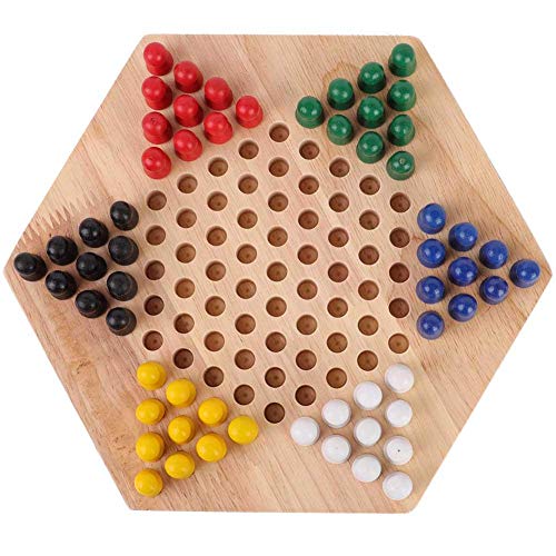 Vbest life 60 Piezas de Damas Chinas de Madera, Juego de Mesa de niños Coloridos Juego de Estrategia Tablero de Juego Familiar Damas Chinas para enseñanza de educación temprana