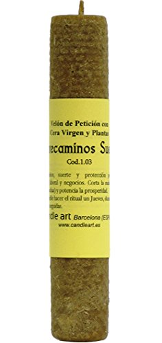 Velas ABRECAMINOS, Suerte desatrancadera, velón ritualizado. Vela Natural, Ritual para protección - Cera de Abeja 100% con Plantas. Vela esotérica ritualizada para Trabajos de Magia.