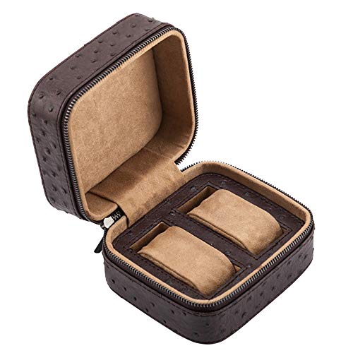 watch box Bolsa de Reloj de Cuero Artificial con patrón de Avestruz, Caja de Almacenamiento de Reloj con Cremallera portátil, Bolsa de Reloj de Viaje, Almacenamiento Multifuncional