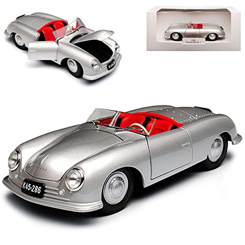 Welly Porsche 356 Nr 1 Modelo Cabrio Plata con Soporte para matrícula Porsche Museum 1/24 Modelo Coche