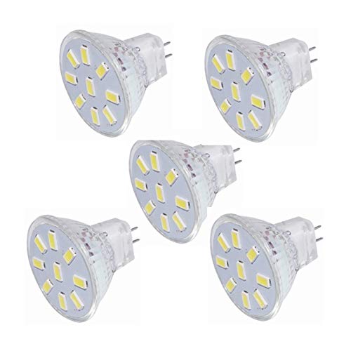 WELSUN Bombillas LED MR11 de 3W, Reemplazo de halógeno 12v 24v 20w, 9led 5730, Base de Cuatro Clavijas GU4, AC/DC 9-30v (Paquete de 5) (Color : Blanco frío)