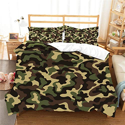 WENYA Negro Blanco Amarillo Verde Juego de Cama Camuflaje Leopardo Cebra Vacas Funda Nórdica y Funda de Almohada Microfibra Niño Niña Adolescente (Estilo 1, 180x220 cm - Cama 105 cm)