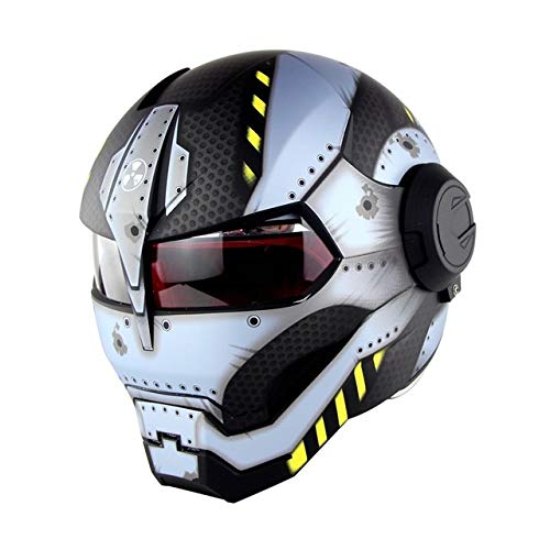 WGIRL La Cara Llena Casco de la Motocicleta, Harley Casco de la Motocicleta de protección de la Cara Llena de la Vendimia para Hombres Mujeres ciclomotor tirón Encima del Casco,J,M