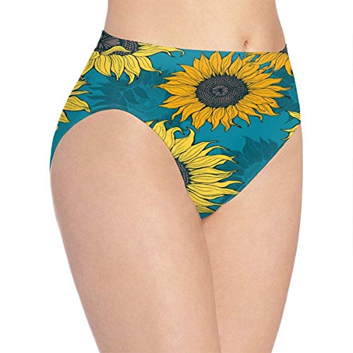 XCNGG Bragas Ropa Interior de Mujer Yellow Sunflowers On A Blue Women’s Underwear Mid Waist Panty Hipster Panties Bikini Briefs