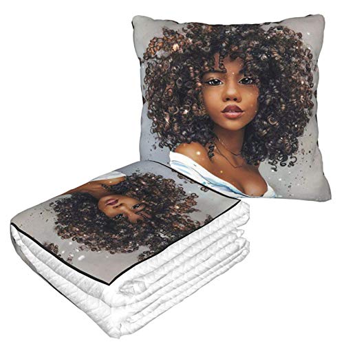 XCNGG Manta de Almohada de Viaje Melanin Art Station, Bien viajado 2 en 1 Manta de Tiro con Almohada de Felpa para el Cuello de avión para Llevar para Dormir