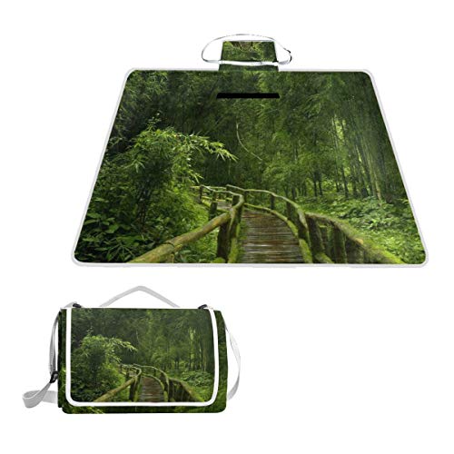 XINGAKA Manta de Picnic Impermeable，Bosque de bambú，Alfombra Plegable para Camping Parque