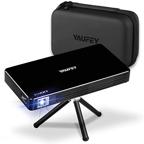 yaufey Mini proyector, Android 7.1 Portátil Proyector de Cine en Casa Pequeño Proyector DLP para iPhone Android Phone 150 ANSI lumens Soporte HDMI Entrada/WiFi/Bluetooth/USB/TF Tarjeta/TV Box/PS4