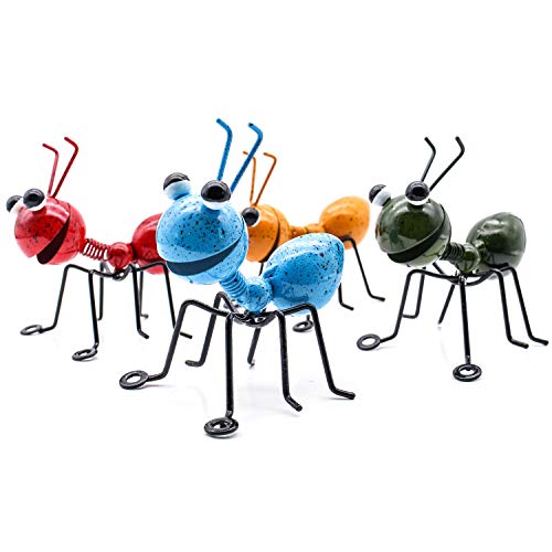 YiYa Hormiga de metal un grupo de 4 insectos lindos coloridos para colgar arte de la pared decoración de césped de jardín esculturas de pared de interior al aire libre