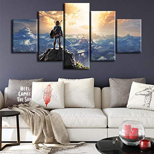 YOPLLL 5 Piezas Lienzo Grandes XXL Murales Pared Hogar Pasillo Decor Arte Pared Abstracto HD Impresión Foto Guerrero De Game Boy Anime 150X 80 Cm(Enmarcado)