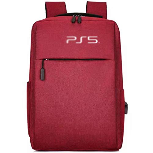 YWZQ para PS5 Juego Sytem Mochila Lienzo Llevar Bags Funda Protectora para Playstation 5 Console Travel Storage Ruckpack,Rojo