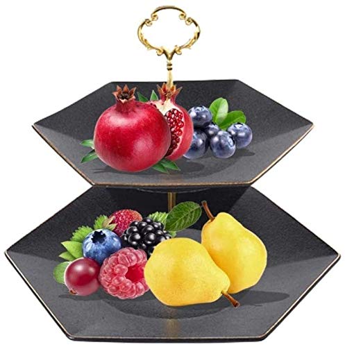 ZHEYANG Frutero Fruteros Cesta de Frutas de Metal de 2 Niveles, tazón de Fruta de Estilo Moderno, Rack de Fruta de Alambre Negro tazón de Fruta en Escala for Frutas bocadillos 29 x 27 cm