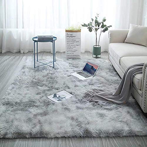ZXGQF Shaggy Rug For Living Room, Modern Non-Slip Super Soft Long Fluffy Pile Rug 140*200cm Water Grey