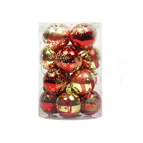 16 Piezas Inastillable Bolas De Navidad, Colgantes Adornos Del Árbol De Navidad,Purpurina, Rojo Y Oro, 6Cm(2.4")