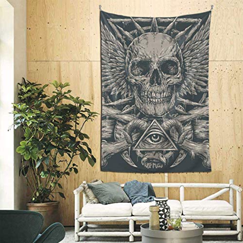 60x90 pulgadas Tapiz de pozo Diseño de calavera inspirada en metales pesados ​​en el baño Decoración de arte de pared Arte de pared para apartamento Dormitorio Habitación Telón de fondo Decoración d