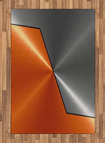 ABAKUHAUS Naranja y Gris Alfombra de Área, Estilo 3D Estructura Maquinaria Imagen Detallada Contraste de Color Vívido, con Estampa Digital Ideal para Sala de Estar o Dormitorio, 120 x 180 cm, Naranja