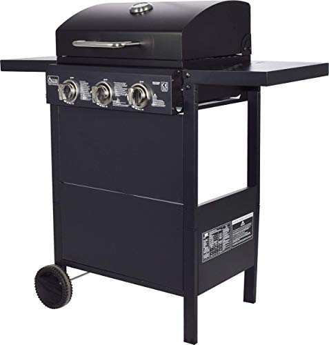 ACTIVA Action Grill - Barbacoa de gas con ruedas (3 quemadores, 2,7 kW, parrilla cromada), color negro