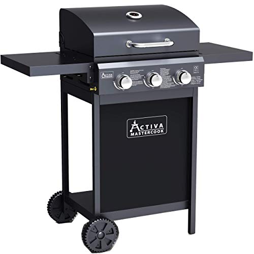 ACTIVA Cabrio - Barbacoa con ruedas (3 quemadores, 2,7 kW, parrilla cromada), color negro